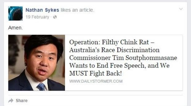 Nathan Sykes Daily Stormer article on Race Discrimination Commissioner Tim Soutphommasane. 