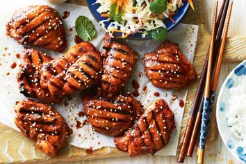 Korean chicken with pickled cabbage salad