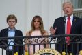 President Donald Trump with first lady Melania Trump and their son Barron during the annual White House Easter Egg Roll ...