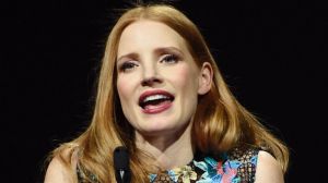 Chastain accepting an award at CinemaCon in Las Vegas last month. 