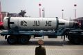 A submarine missile is paraded across the Kim Il-sung Square during a military parade, in Pyongyang, North Korea on Saturday.