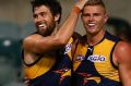 Josh Kennedy with ex-Cat Nathan Vardy, who will debut for West Coast in round one.