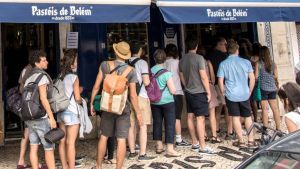 Worth the wait: Queues outside Pasteis de Belem in Lisbon.