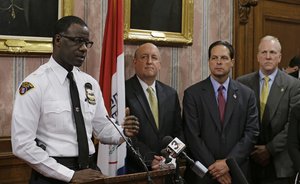 Cleveland police Chief Calvin Williams answers questions during a news conference, Tuesday, April 18, 2017, in Cleveland.