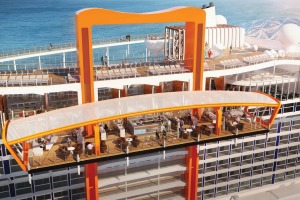The Magic Carpet, an exterior platform will roam up and down from Deck 2 to Deck 16, is one of the innovations for the ...