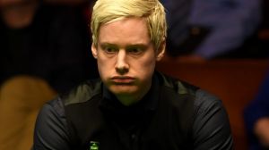 SHEFFIELD, ENGLAND - APRIL 19: Neil Robertson lines up a shot against Noppon Saengkham during their first round match of ...