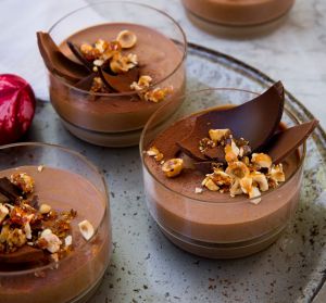 Karen Martini's chocolate gianduja mousse with hazelnut praline.