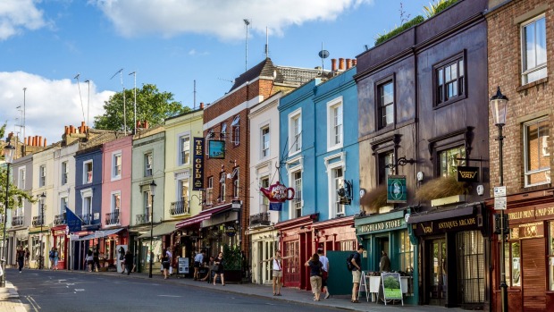 Portobello Road Market at Notting Hill, in London.