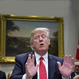 U.S. President Donald Trump speaks as he meets with county sheriffs during a listening session in the Roosevelt Room of the White House on February 7, 2017 in Washington, DC.  (Andrew Harrer/Getty Images)