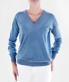 Womens Fit V-neck Superfine Merino Sweater - Chambray