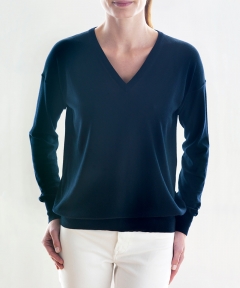 Womens Fit V-neck Superfine Merino Sweater - Italian Navy