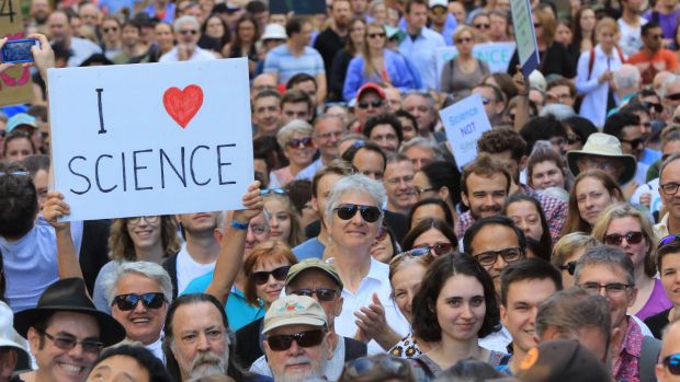 The March for Science Sydney rally in Marin Place.