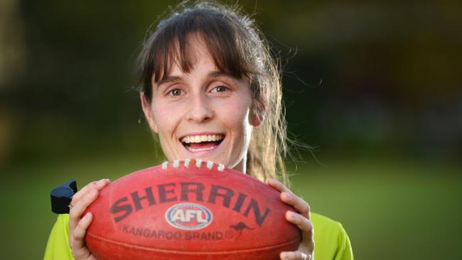 Libby Toovey was one of only two women to field umpire at the recent AFLW comp. Picture: Nicki Connolly