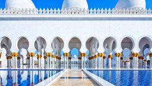 The famous Grand Mosque or Sheikh Zayed Mosque is a highlight of Abu Dhabi, UAE.