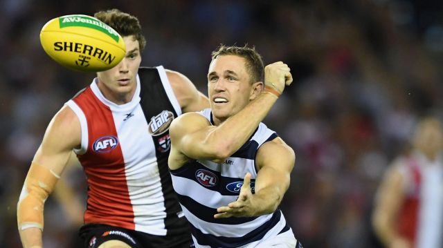 Troop carrier: Joel Selwood lead the Cats to another hard-fought win.