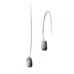 Salty Blue Cylinder Drop Earrings