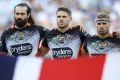 Team man: Aaron Woods with the Tigers during the ANZAC ceremony at ANZ Stadium.