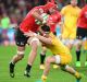 Lion's forward Warren Whiteley pumps the legs.