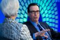 International Monetary Fund managing director Christine Lagarde and US Treasury Secretary Steven Mnuchin discuss the US ...