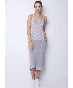 Big Pocket Long Dress - Grey / White