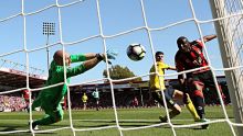 Middlesbrough goalkeeper Brad Guzan makes a save from AFC Bournemouth's Benik Afobe during the Premier League match at ...