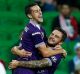 Heartbreak: Perth's Joel Chianese celebrates scoring with Andy Keogh.