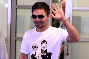 Down for the count: Manny Pacquiao arrived in Brisbane on Monday, as the count down to his clash with Australian Jeff ...