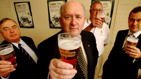 The launch of the Raise a Glass initiative at the Kent Hotel in 2009. Peter Cosgrove, centre, with Stephen Finney from ...