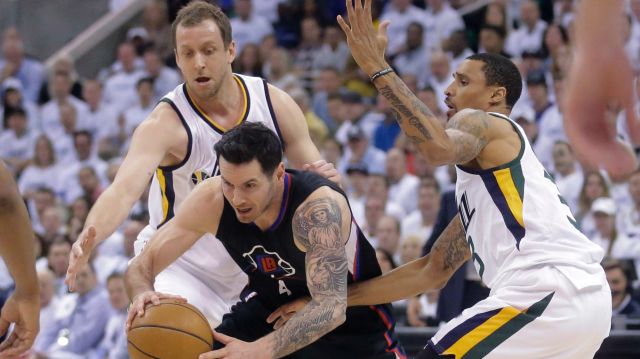 Australian Joe Ingles (left) had a huge game for Utah Jazz.