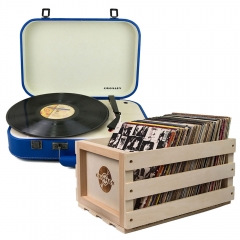 Crosley Coupe Turntable Blue + Storage Crate Bundle