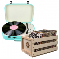 Crosley Coupe Turntable Teal + Storage Crate Bundle