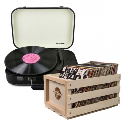 Crosley Coupe Turntable Black + Storage Crate Bundle