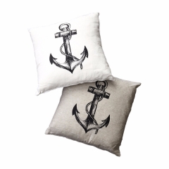 Linen Screen Printed Cushion - Anchor