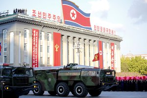 In this Oct. 10, 2015, photo, missiles are paraded during a military parade during celebrations to mark the 70th anniversary of North Korea's Workers' Party. North Korea’s leader, Kim Jong Un, appears to see nuclear weapons as a guarantee of his own survival - that no country will attack him if he’s able to respond with such force.