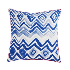 Hand Painted Chevron Blue Cushion