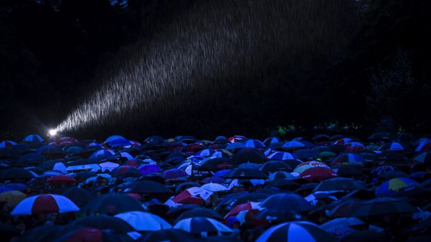 Thousands of people gather at the Shrine of Remembrance for the dawn service on the ANZAC DAy. Photo: Eddie Jim.