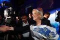 Far-right leader Marine Le Pen with supporters after the release of exit poll results for the first round of the ...