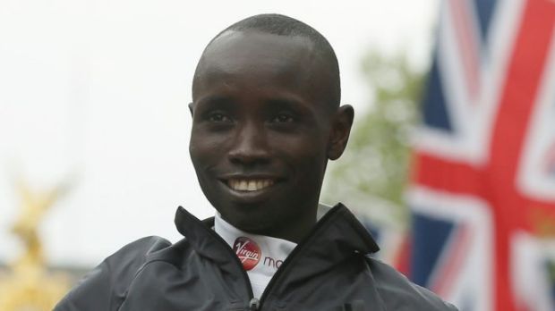 The London Marathon's top three Daniel Wanjiru, centre, Kenenisa Bekele, left, and Bedan Karoki.