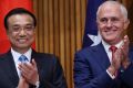 Prime Minister Malcolm Turnbull and Premier Li Keqiang of China at Parliament House on Friday. 