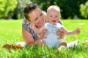 Sarah Logie with her son Elliot Borcher, 8 months, who was born premature at 32 weeks. 