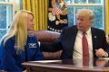 President Donald Trump and his daughter Ivanka  talk with NASA astronaut Kate Rubins, following a video conference with ...