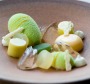 A Gin and Tonic dessert with 14 elements flavoured with gin, lime, and white chocolate.