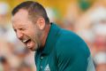 Sergio Garcia, of Spain, reacts after making his birdie putt on the 18th green to win the Masters.