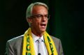 FFA CEO David Gallop speaks during a Socceroos Caltex sponsorship announcement at Carriageworks in 2016.