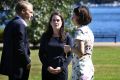 Premier Gladys Berejiklian congratulates North Shore and Manly candidates Felicity Wilson (centre) and James Griffin.