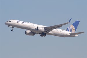 File - At Los Angeles International Airport, a Boeing 757 of United Airlines.