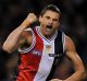 St.Kilda's Michael Gardiner celebrates a goal.