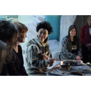 Still from film Angry Inuk showing group of women talking