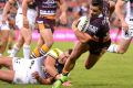 All-rounder: Kodi Nikorima of the Broncos scores a try in just one example of the halfback's many contributions during ...