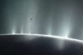 This illustration shows Cassini diving through the Enceladus plume in 2015. New ocean world discoveries from Cassini and ...